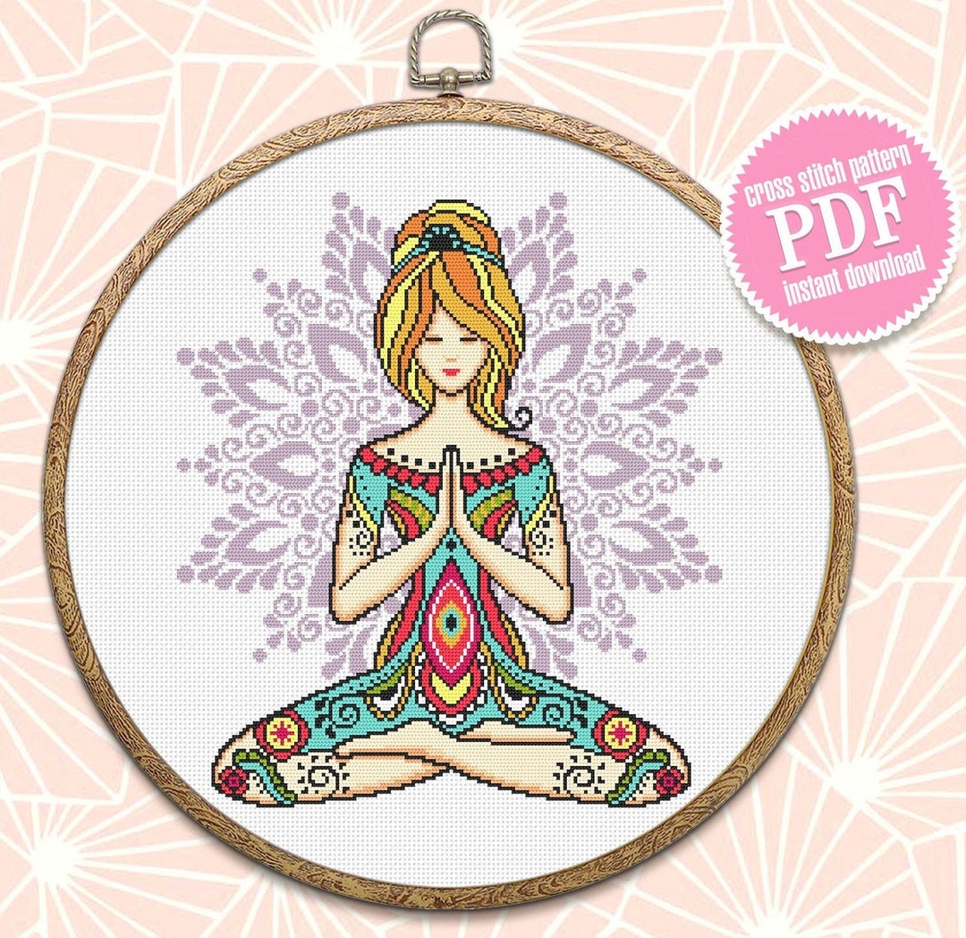 Yoga Girl With Mandala Cross Stitch Pattern Download PDF Yoga Cross