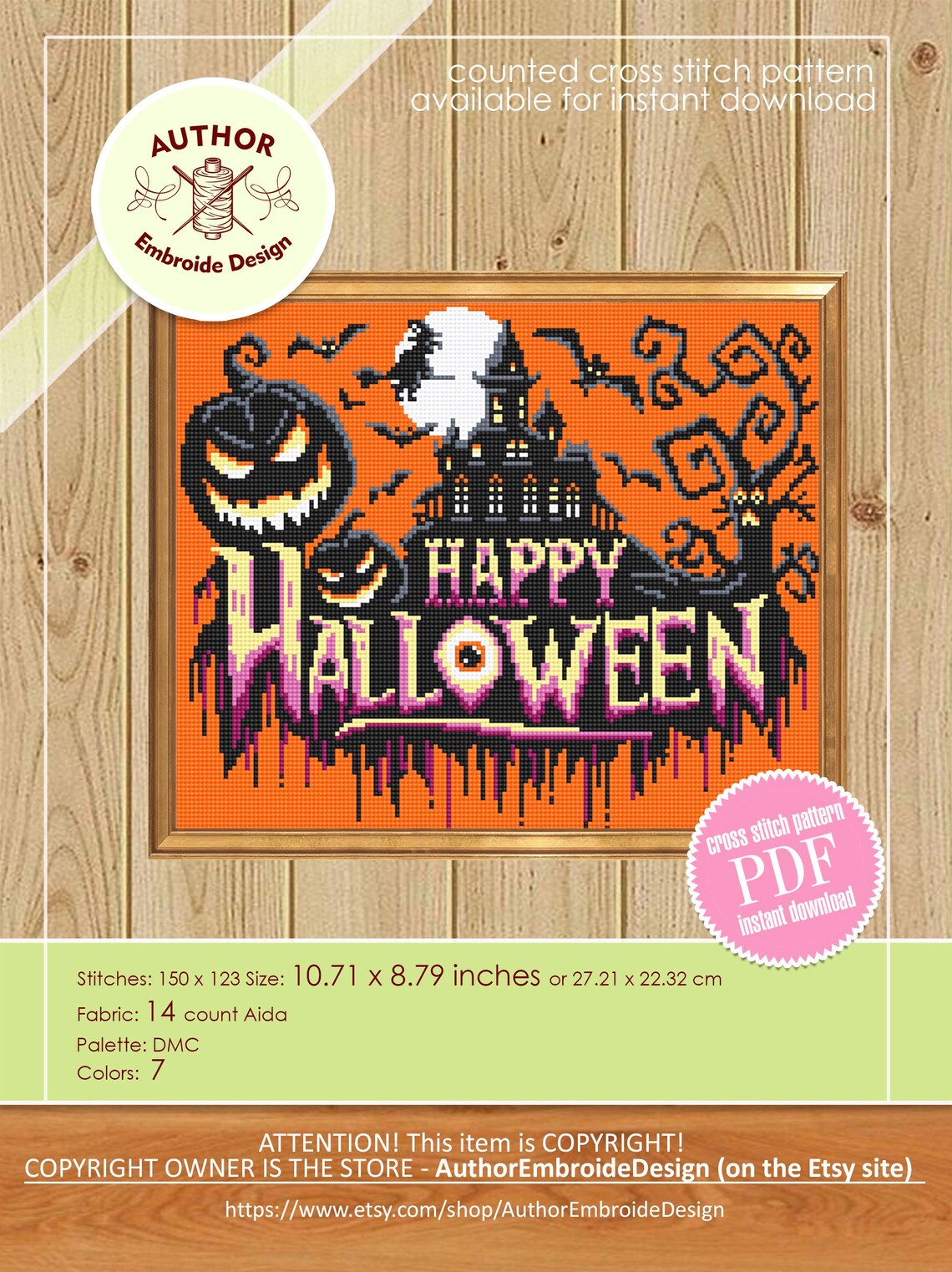 Happy Halloween Cross Stitch Pattern Download PDF Halloween Pumpkin ...