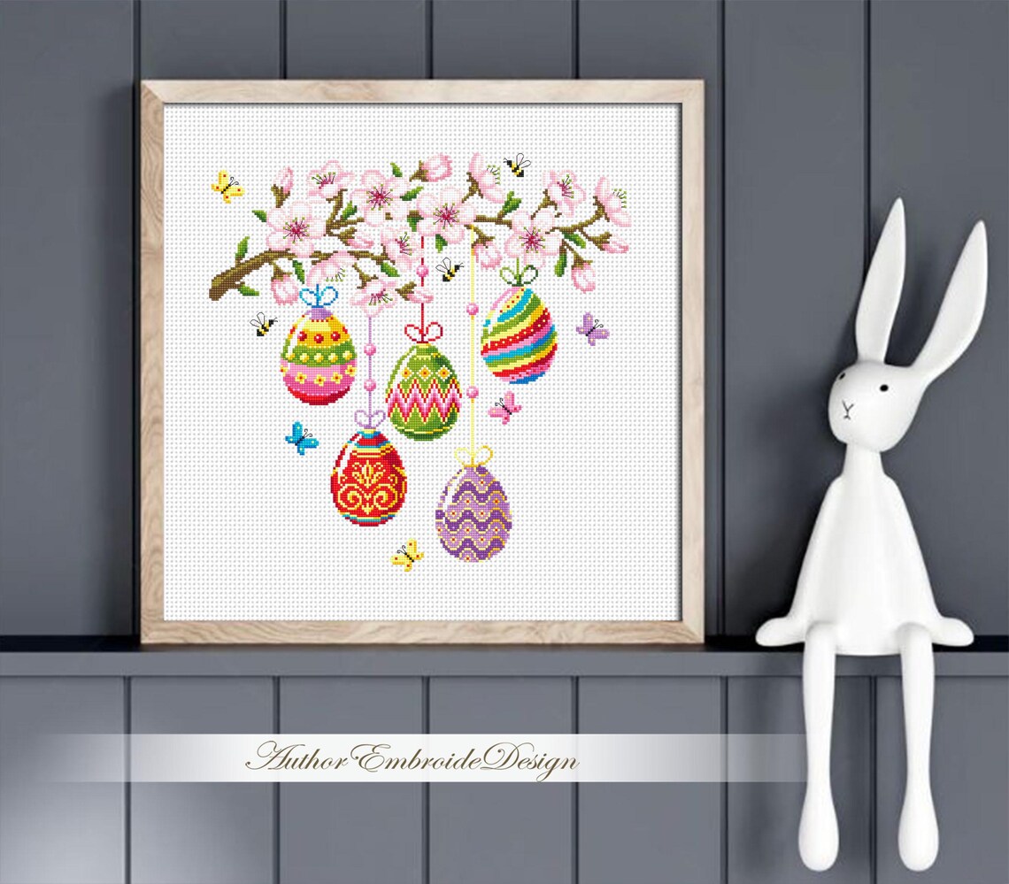Happy Easter Cross Stitch Pattern PDF Download Easter Eggs Cross Stitch ...