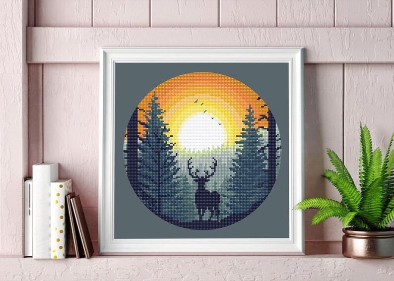 Nature Landscape Cross Stitch Pattern PDF Download Deer in Forest Cross ...