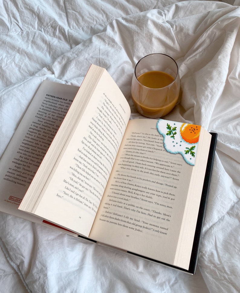 Corner bookmark cross stitch pattern PDF download Fried egg cross stitch chart, Food bookmark digital PDF, Funny bookmark for beginner #B240 image 6
