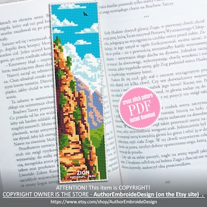 Zion Nationalpark Lesezeichen Kreuzstichmuster PDF download Natur Kreuzstichvorlage, Digitales Lesezeichen Muster, Berglandschaft #B221