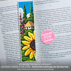 Bookmark village cross stitch pattern PDF Handmade bookmark flowers embroidery beginners Ukraine digital downloads Nature xstitch chart #B32