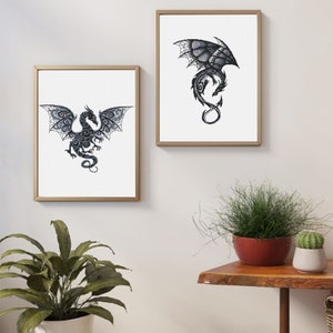 Dragon set cross stitch pattern download PDF Fantasy animal cross stitch chart, Dragon embroidery PDF, Blackwork patterns, Dragon art D13 image 4