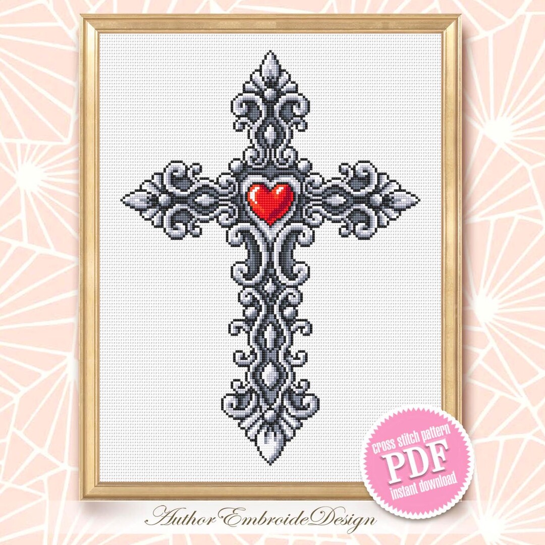 Gothic Victorian Cross With Heart Cross Stitch Pattern PDF Instant ...