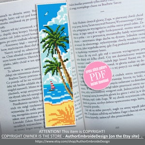 Bookmark beach cross stitch pattern digital PDF Handmade bookmark nature embroidery beginners Instant download Gift for book lover #B22