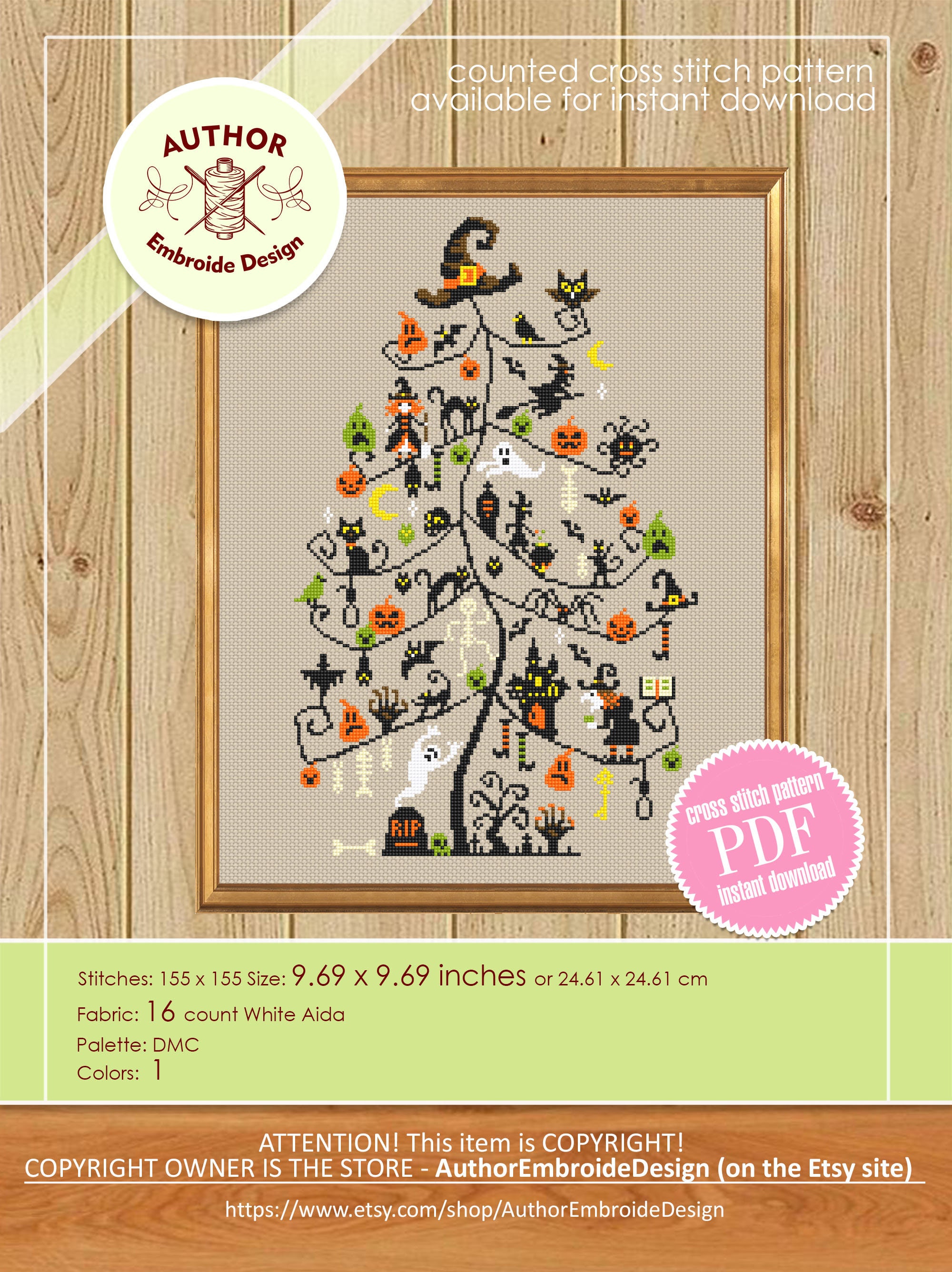 Halloween Christmas Tree Cross Stitch Pattern PDF Download Witch Cross ...