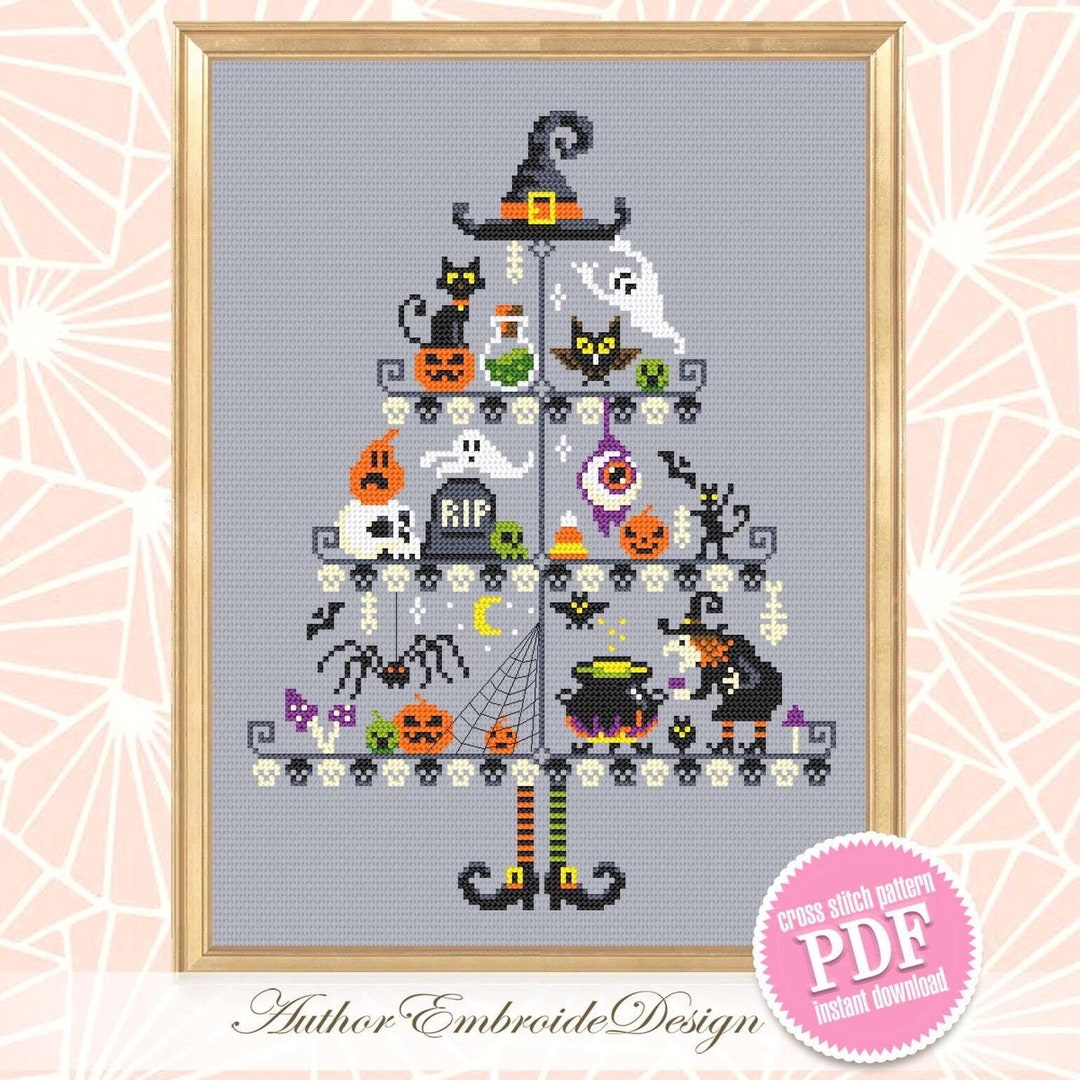 Halloween Christmas Tree Cross Stitch Pattern PDF Download Witch Cross ...