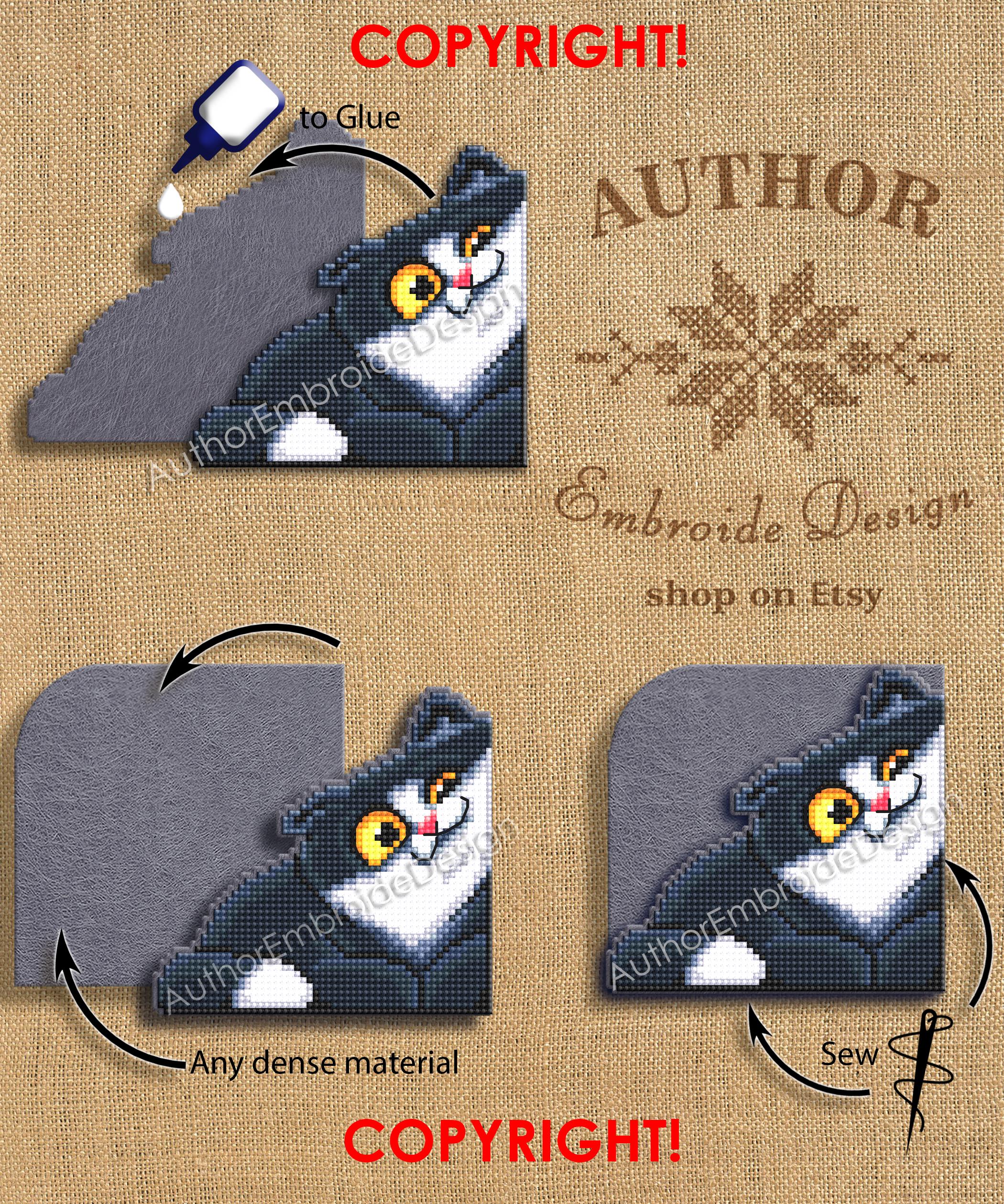 Black Cat Corner Bookmark Cross Stitch Pattern Download PDF Funny Cat ...