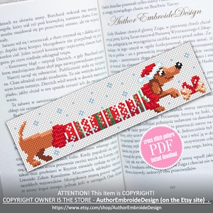 Dachshund Christmas bookmark cross stitch pattern PDF download Dachshund sweater cross stitch chart, Dog bookmark pattern digital #B541