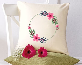 Flower wreath cross stitch pattern PDF Floral frame cross stitch chart,  Easy cross stitch border, Your text here, Flowers hoop art #Y1