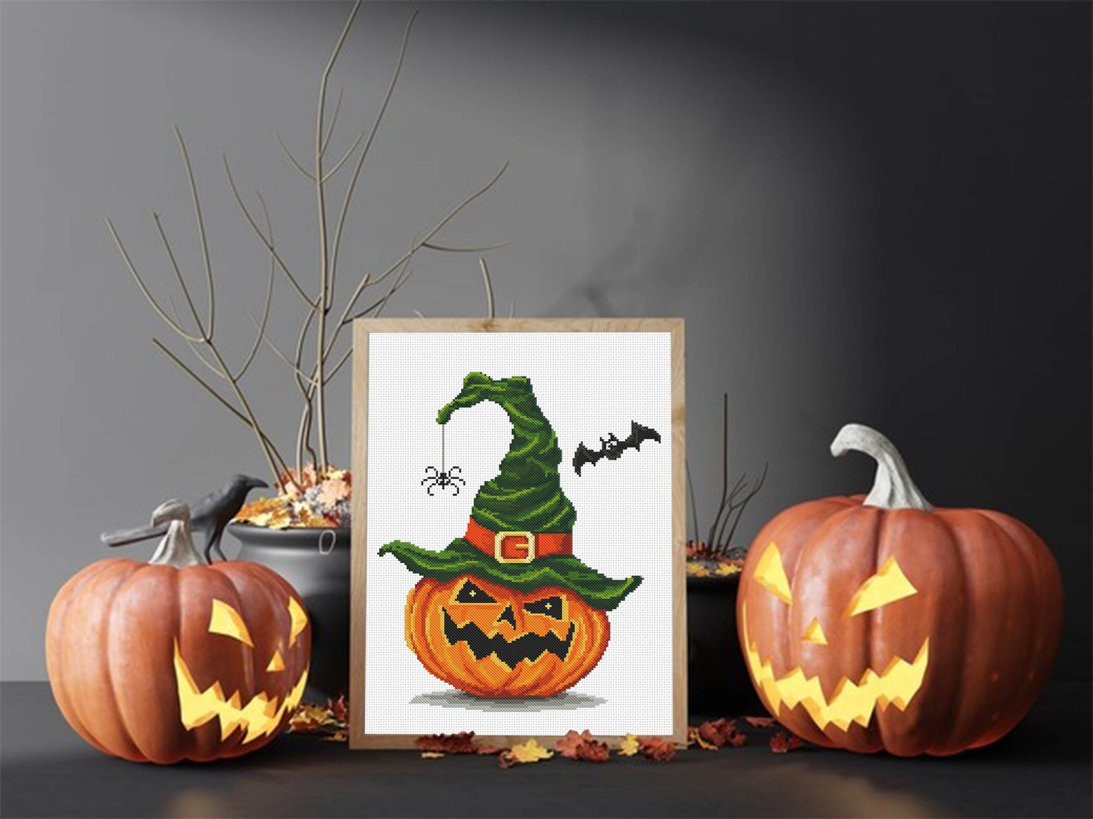 Halloween Pumpkin Cross Stitch Pattern PDF Download Witch Hat Cross ...