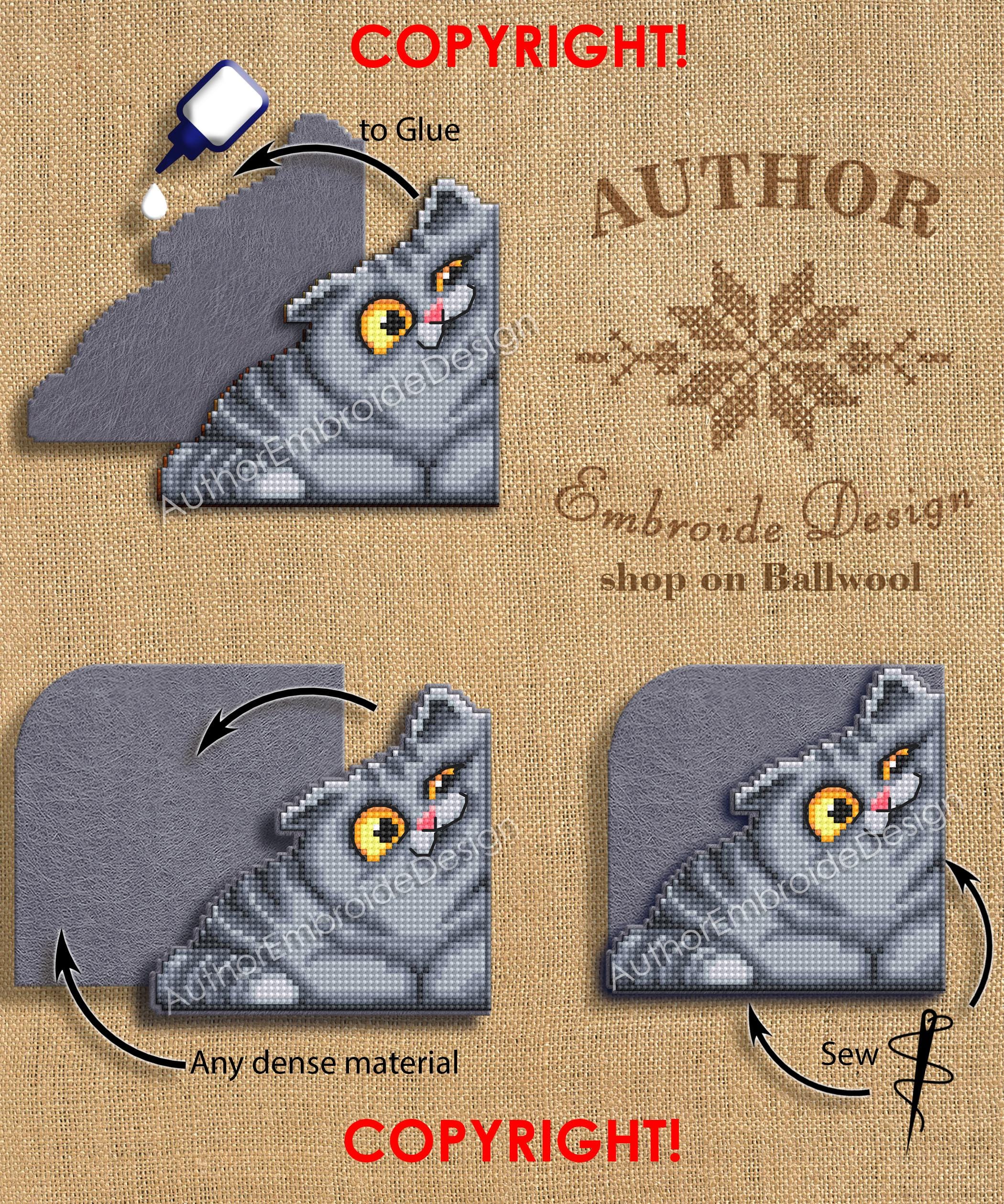 Gray Cat Corner Bookmark Cross Stitch Pattern PDF Download Cat Cross ...