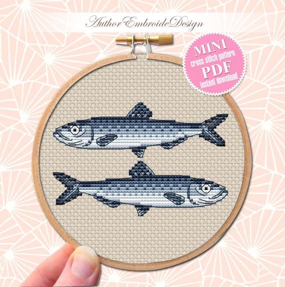 Sardines cross stitch pattern PDF download Mini fish cross stitch chart, Sardine pattern digital PDF for beginners, Funny kitchen decor #F29