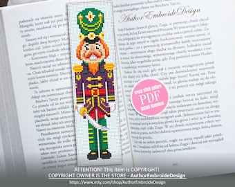 Christmas Nutcracker bookmark cross stitch pattern PDF download Nutcracker soldier cross stitch, Christmas bookmark pattern digital #B588