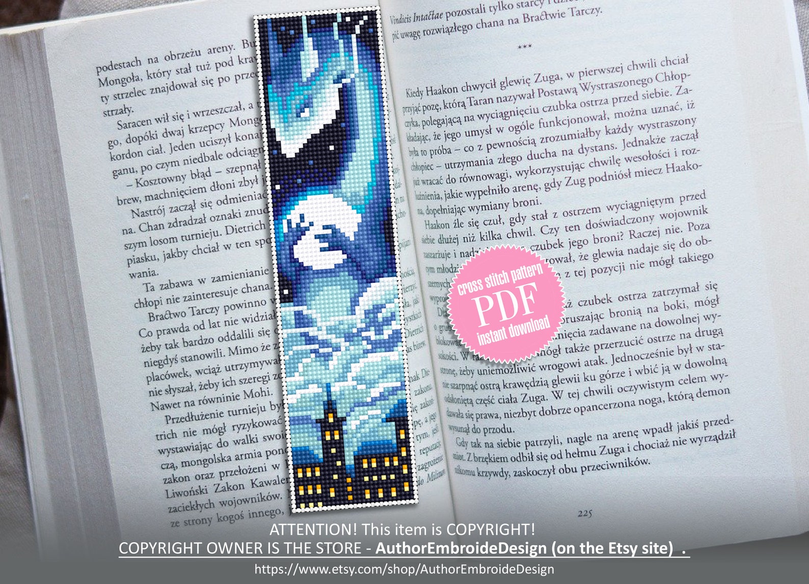 Dragon Bookmark Cross Stitch Download PDF Blue Dragon Cross Etsy