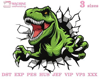Dinosaur T-Rex embroidery design Machine embroidery pattern 3 sizes, Embroidery files tyrannosaurus rex, Dinosaur embroidery download #R55