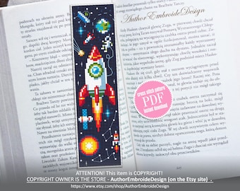 Space rocket bookmark cross stitch pattern PDF download Rocket ship cross stitch chart, Bookmark pattern digital PDF, Cosmos Galaxy #B494