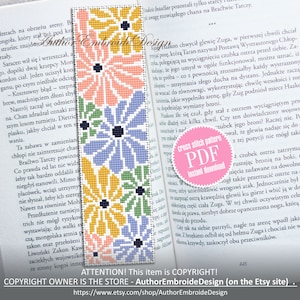 Abstract flowers bookmark cross stitch pattern PDF download Boho flowers cross stitch chart, Modern bookmark pattern digital PDF #B302