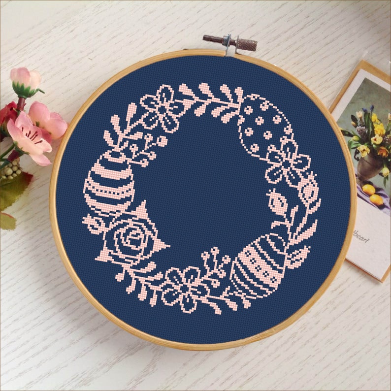 Easter Wreath Cross Stitch Pattern Download PDF Easter Eggs Cross ...