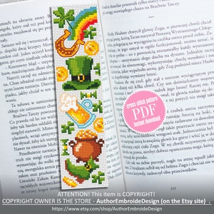 St Patrick bookmark cross stitch pattern PDF download Irish cross stitch sampler, Funny Bookmark pattern digital PDF, Patrick day gift #B256