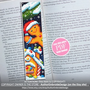 Christmas bookmark cross stitch pattern PDF download Holiday handmade bookmark Gingerbread house cross stitch chart Merry Christmas #B55