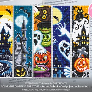 Halloween bookmark set cross stitch pattern download PDF Handmade bookmark cute Halloween embroidery Kawaii Halloween  Book lover gift #B56