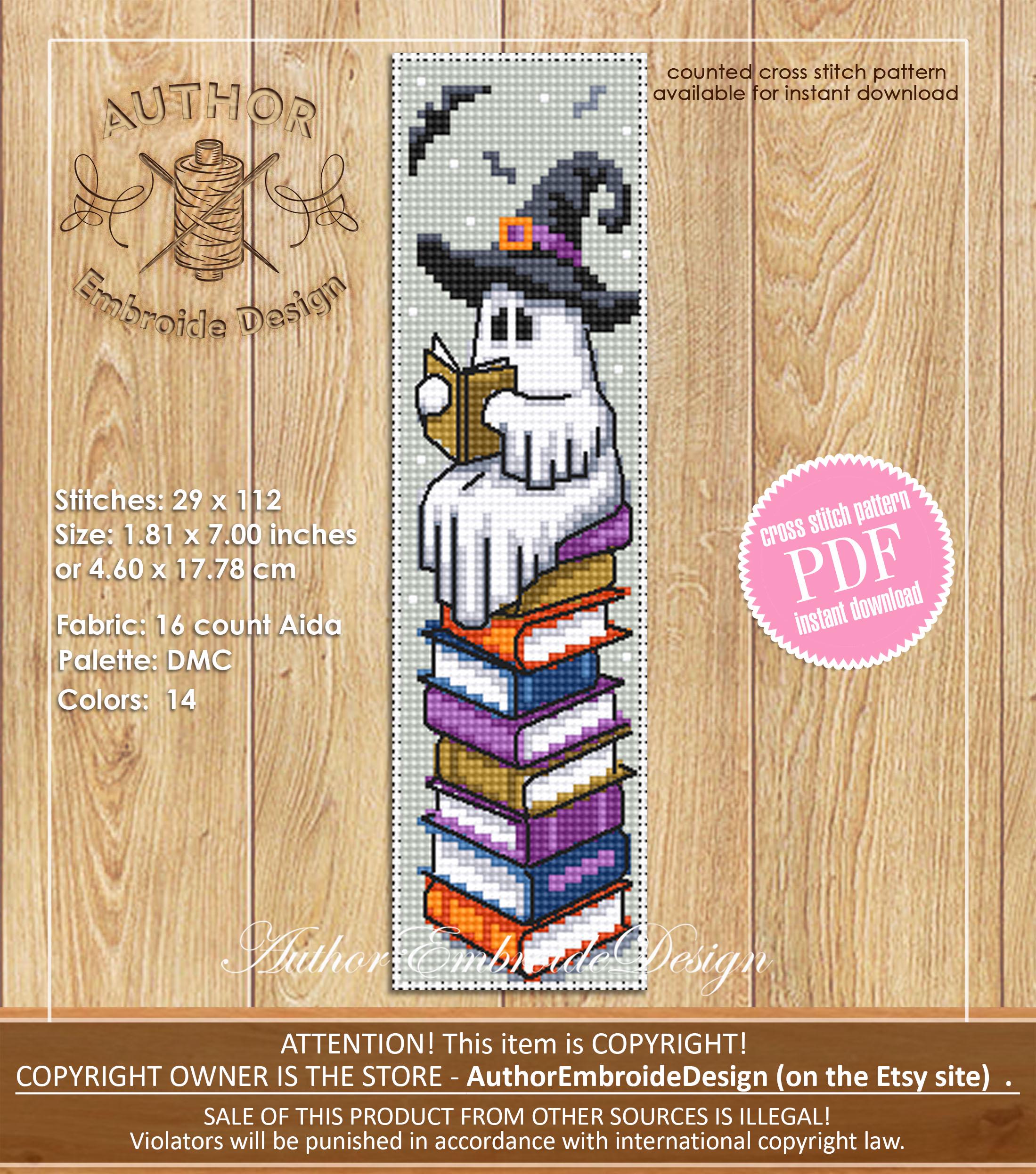 Witch Ghost Bookmark Cross Stitch Pattern PDF Download Reading Ghost ...