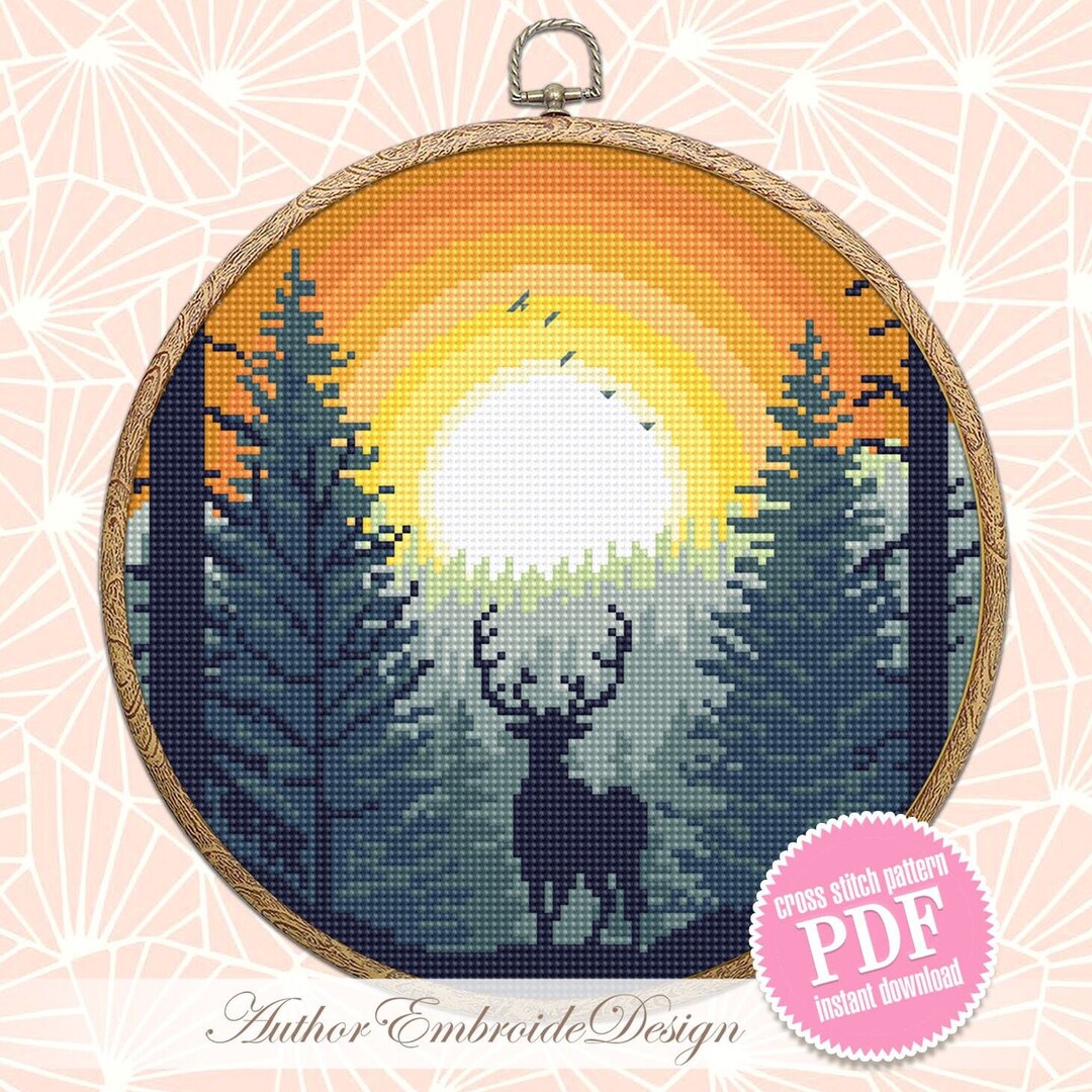 Nature Landscape Cross Stitch Pattern PDF Download Deer in Forest Cross ...