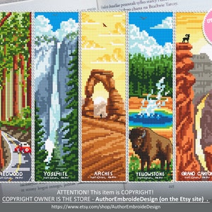 National Park bookmark set cross stitch pattern PDF download Nature cross stitch chart, Digital bookmark pattern PDF, Yellowstone art #B174