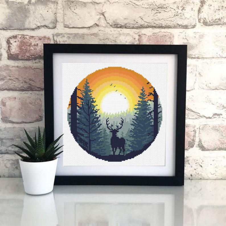 Nature Landscape Cross Stitch Pattern PDF Download Deer in Forest Cross ...