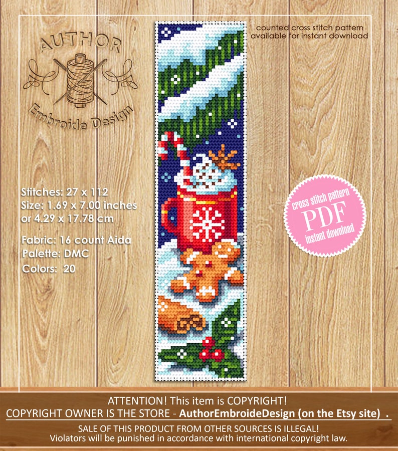Bookmark Cross Stitch Pattern Download PDF Christmas Coffee Etsy