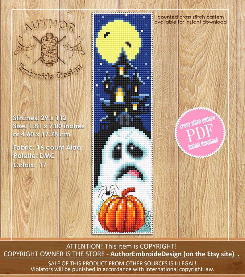 Halloween Bookmark Cross Stitch Pattern PDF Download Halloween Pumpkin ...