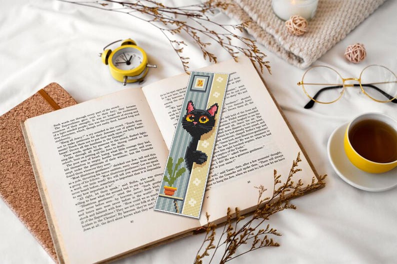 Peeking Cat Bookmark Cross Stitch Pattern PDF Download Black Cat Cross ...