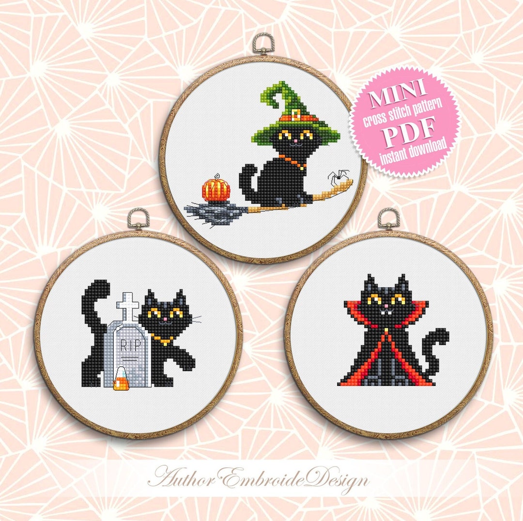 Set Halloween Cats Cross Stitch Pattern PDF Download Black Cat ...