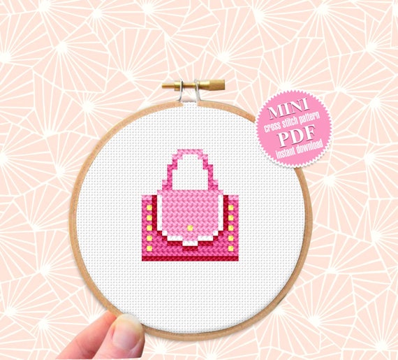 Small handbag cross stitch pattern download PDF, Mini cross stitch chart, Quick beginner stitch, Tiny hand embroidery PDF #O5