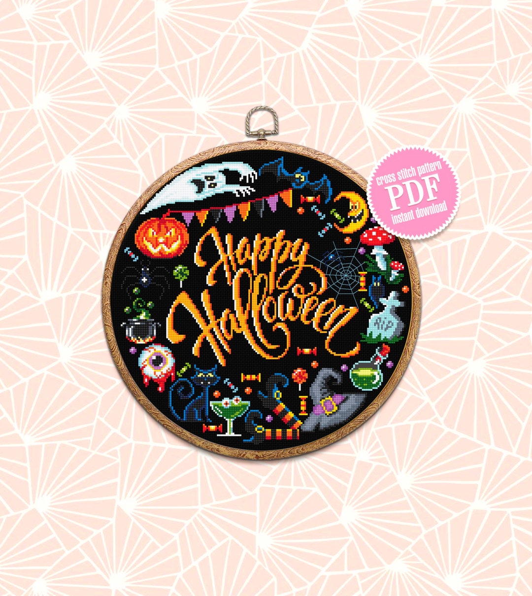 Happy Halloween Cross Stitch Pattern Download PDF Funny Cross - Etsy