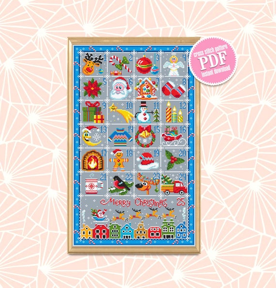 Christmas Advent Calendar Cross Stitch Pattern Download PDF Etsy
