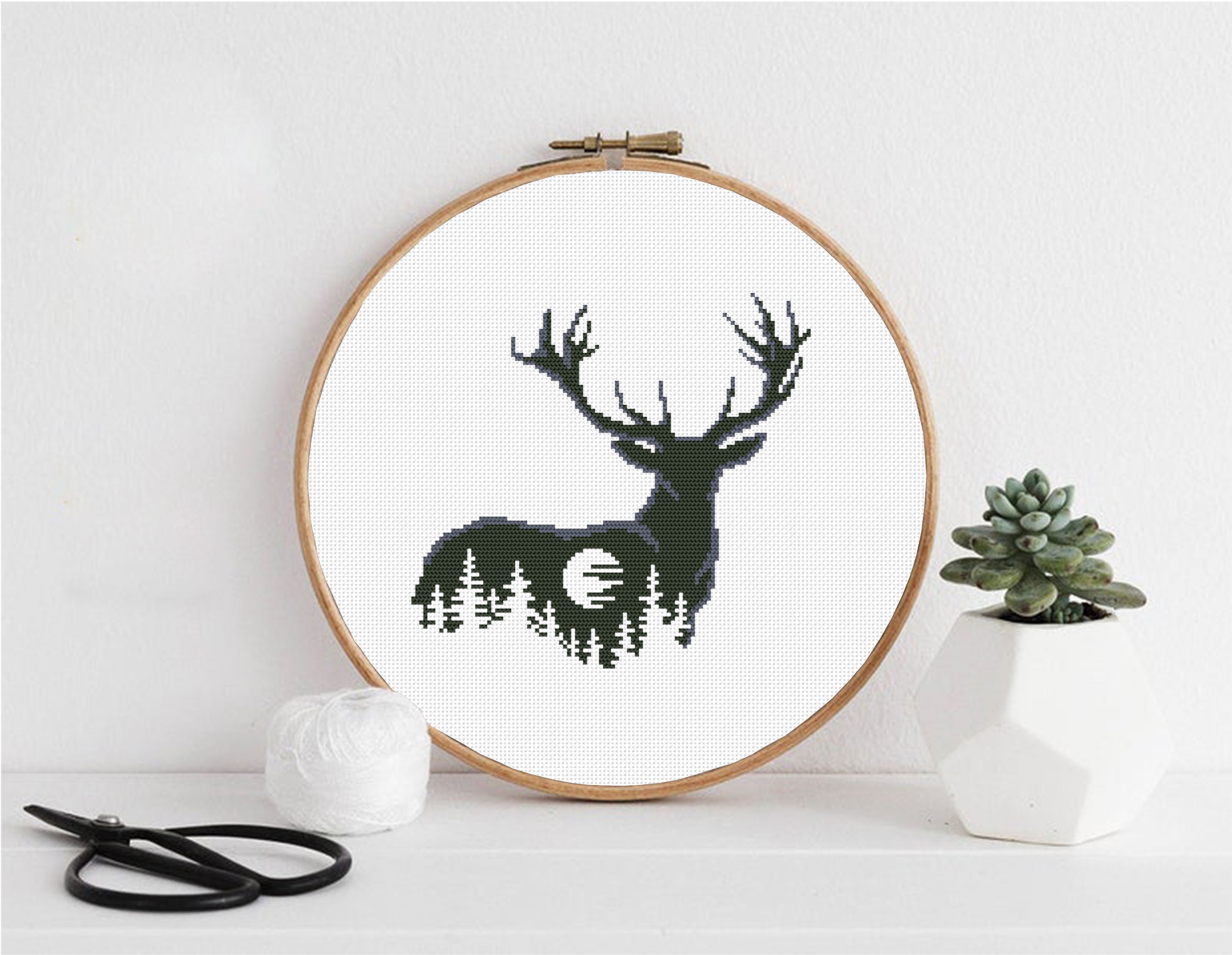 Deer Silhouette Cross Stitch Pattern Download PDF Nature