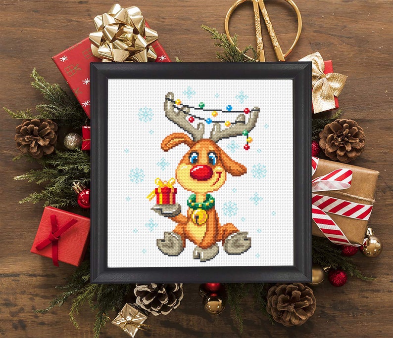 Cute Christmas Deer Cross Stitch Pattern Download PDF Winter Cross ...