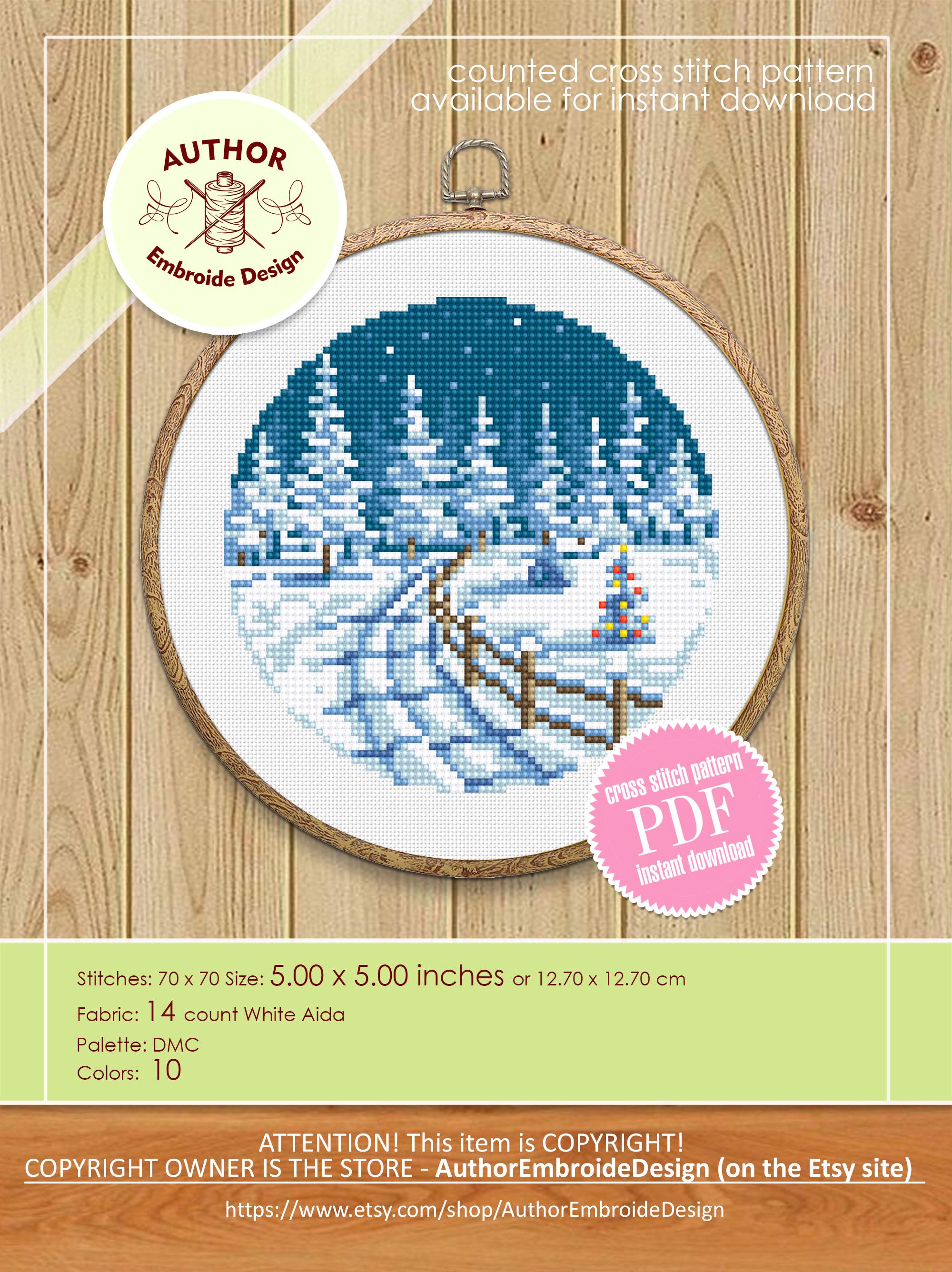 Set of 4 Winter Landscape Cross Stitch Pattern PDF Download Snow Nature ...