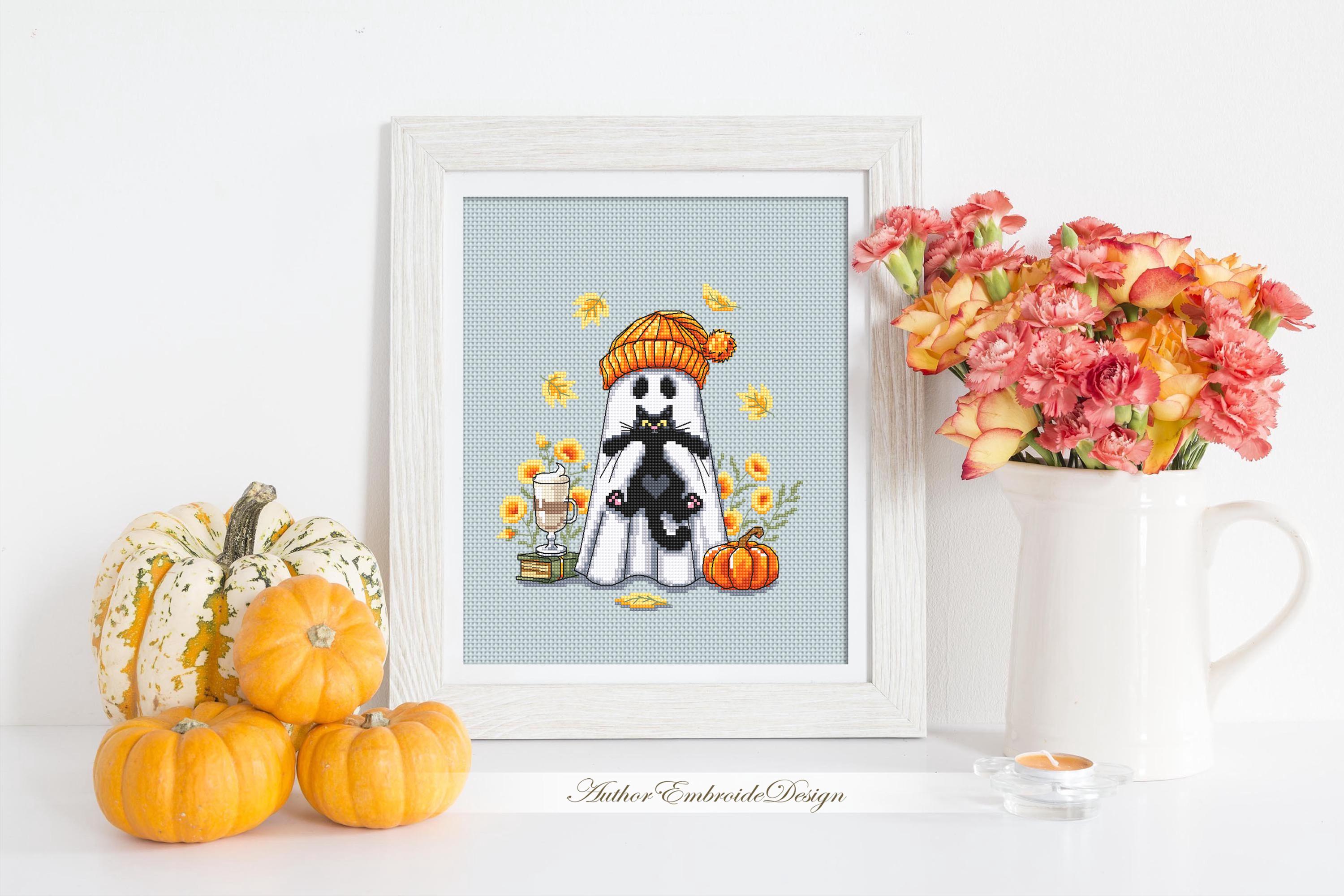 Ghost With Black Cat Cross Stitch Pattern PDF Download Cute Ghost Cross ...