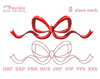 Bow embroidery design Machine embroidery pattern 5 size Embroidery files fill stitch bow, Pretty bow satin and line embroidery for girl #R39