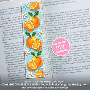 Orange bookmark cross stitch pattern download PDF Modern handmade bookmark pattern, Fruit cross stitch chart, Floral bookmark digital #B119