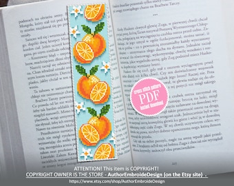 Orange bookmark cross stitch pattern download PDF Modern handmade bookmark pattern, Fruit cross stitch chart, Floral bookmark digital #B119