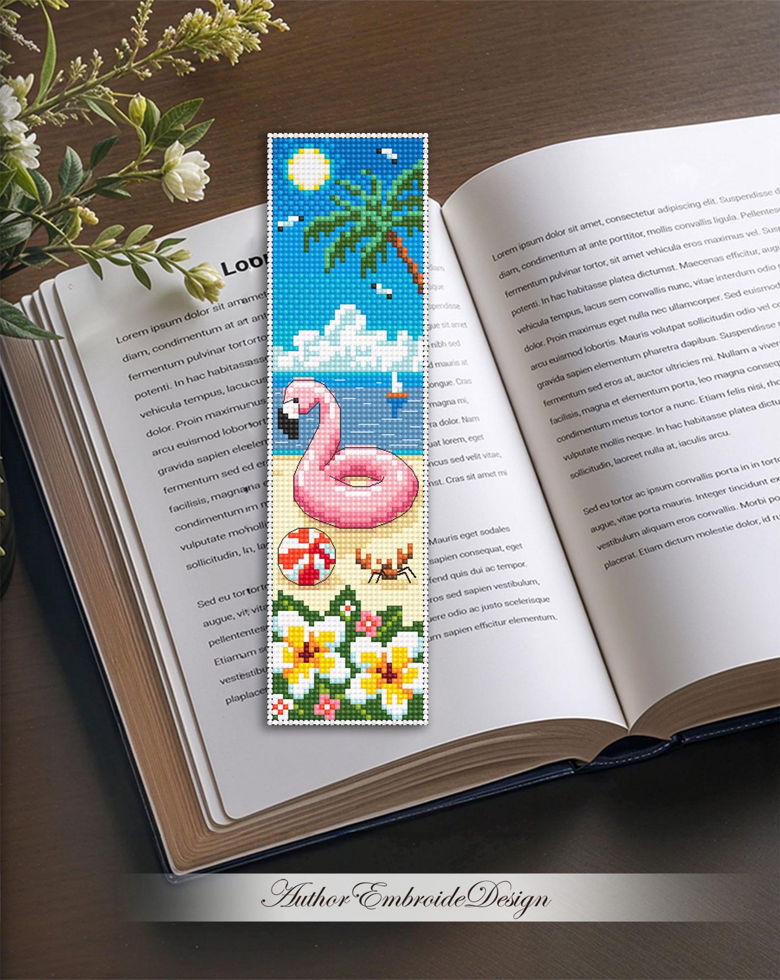 Beach Bookmark Cross Stitch Pattern PDF Download Inflatable Pink ...
