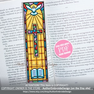 Patrón de punto de cruz para marcapáginas de vidrieras, descarga en PDF, gráfico de punto de cruz cristiano, patrón de marcapáginas digital en PDF, accesorios bíblicos #B297