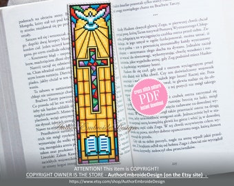 Stained glass bookmark cross stitch pattern PDF download Christian cross stitch chart, Bookmark pattern digital PDF, Bible accessories #B297