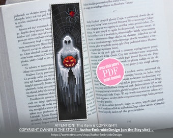 Spooky Halloween bookmark cross stitch pattern download PDF, Handmade bookmark pattern PDF, Ghost cross stitch chart, Gothic halloween #B82