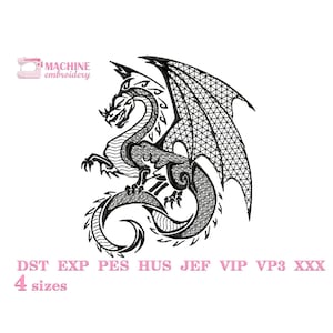 Fantasy dragon for machine embroidery pattern 4 size, Embroidery files flying dragon, Dragon embroidery design, Chinese New Year #R19